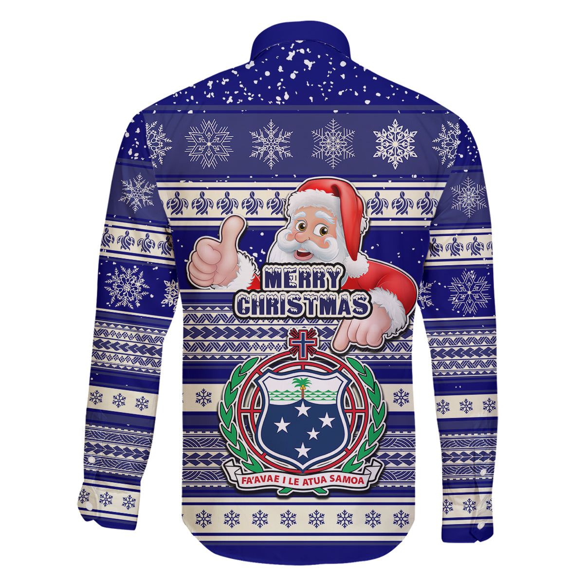 Samoa Christmas Family Matching Off Shoulder Long Sleeve Dress and Hawaiian Shirt The Santa Coat of Arms with Samoa Bracelet Pattern LT03 - Polynesian Pride