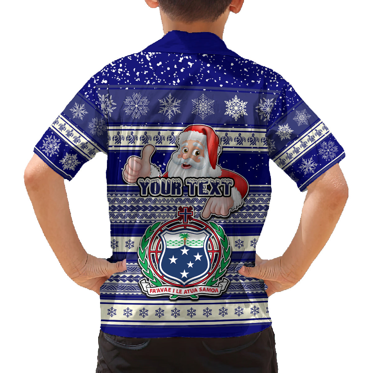 Custom Samoa Christmas Family Matching Off Shoulder Short Dress and Hawaiian Shirt The Santa Coat of Arms with Samoa Bracelet Pattern LT03 - Polynesian Pride