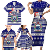 Custom Samoa Christmas Family Matching Short Sleeve Bodycon Dress and Hawaiian Shirt The Santa Coat of Arms with Samoa Bracelet Pattern LT03 - Polynesian Pride