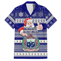 Custom Samoa Christmas Family Matching Summer Maxi Dress and Hawaiian Shirt The Santa Coat of Arms with Samoa Bracelet Pattern LT03 Dad's Shirt - Short Sleeve Blue - Polynesian Pride