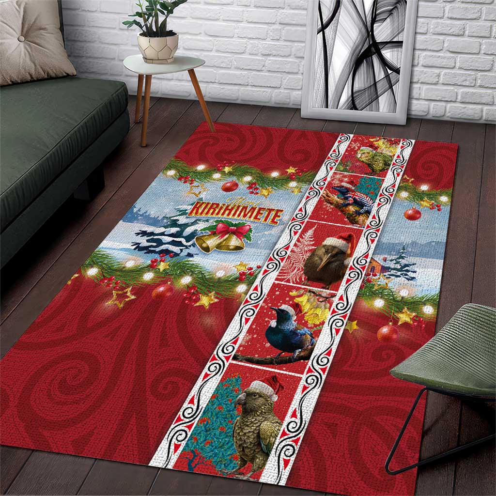 New Zealand Merry Christmas Area Rug Maori Animals, Koru Tattoo - Red Xmas Style LT03 Red - Polynesian Pride