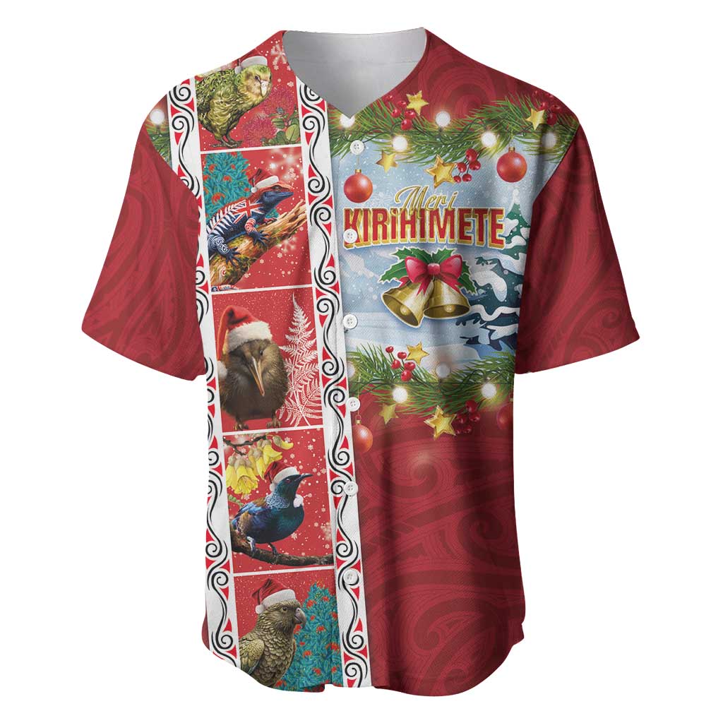 New Zealand Merry Christmas Baseball Jersey Maori Animals, Koru Tattoo - Red Xmas Style LT03 Red - Polynesian Pride