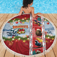 New Zealand Merry Christmas Beach Blanket Maori Animals, Koru Tattoo - Red Xmas Style LT03 - Polynesian Pride
