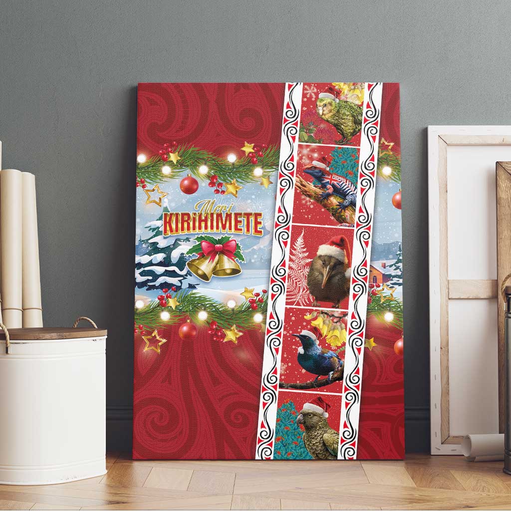 New Zealand Merry Christmas Canvas Wall Art Maori Animals, Koru Tattoo - Red Xmas Style LT03 - Polynesian Pride