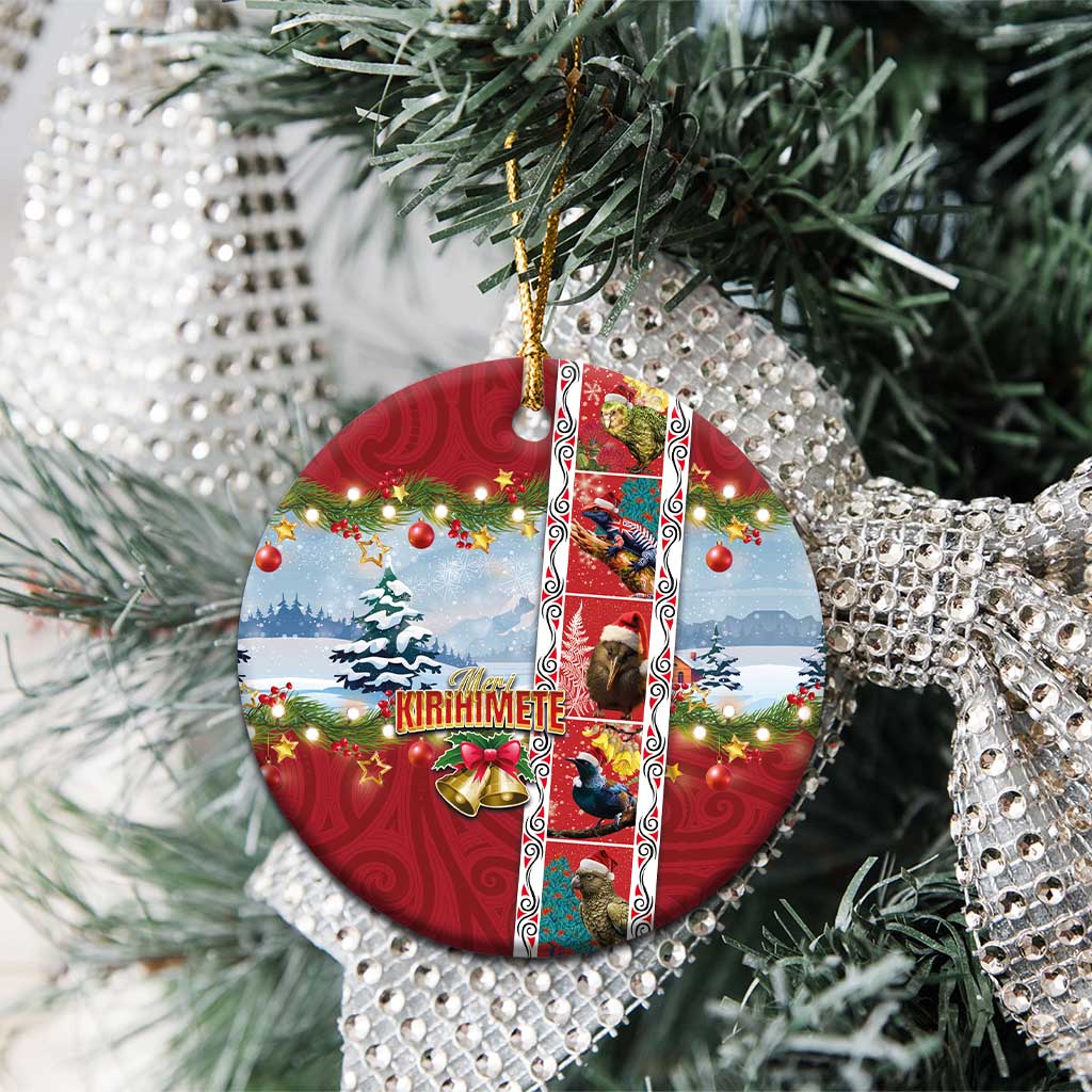 New Zealand Merry Christmas Ceramic Ornament Maori Animals, Koru Tattoo - Red Xmas Style LT03 - Polynesian Pride