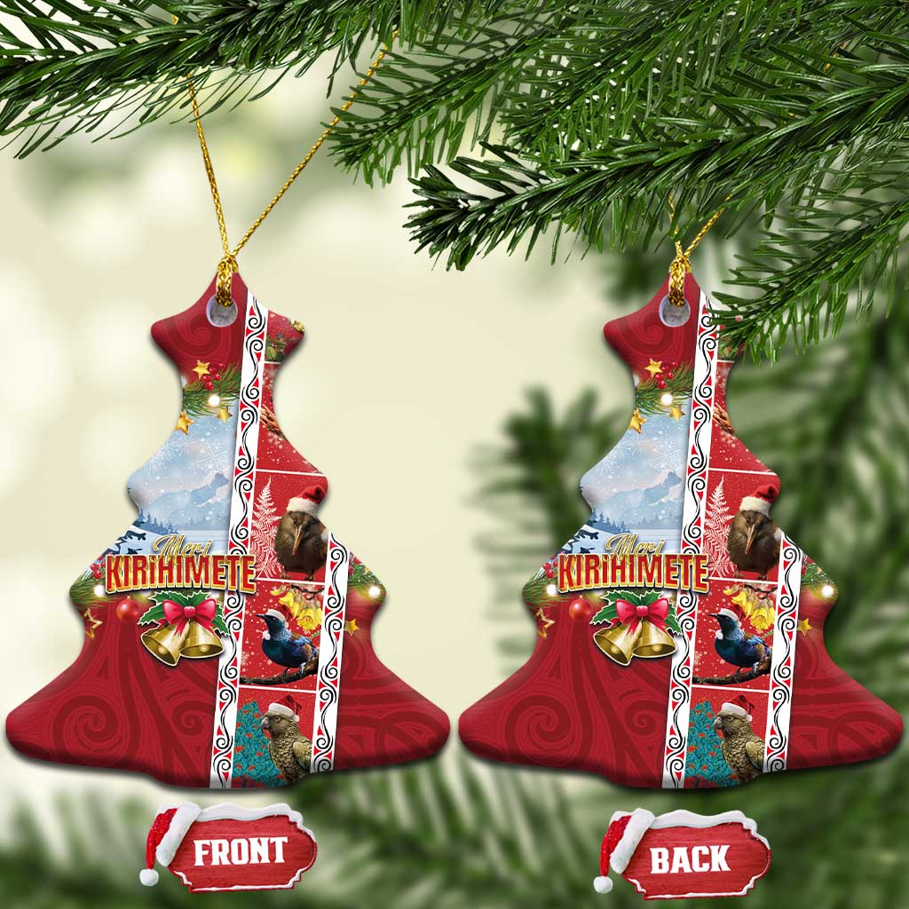 New Zealand Merry Christmas Ceramic Ornament Maori Animals, Koru Tattoo - Red Xmas Style LT03 Christmas Tree Red - Polynesian Pride