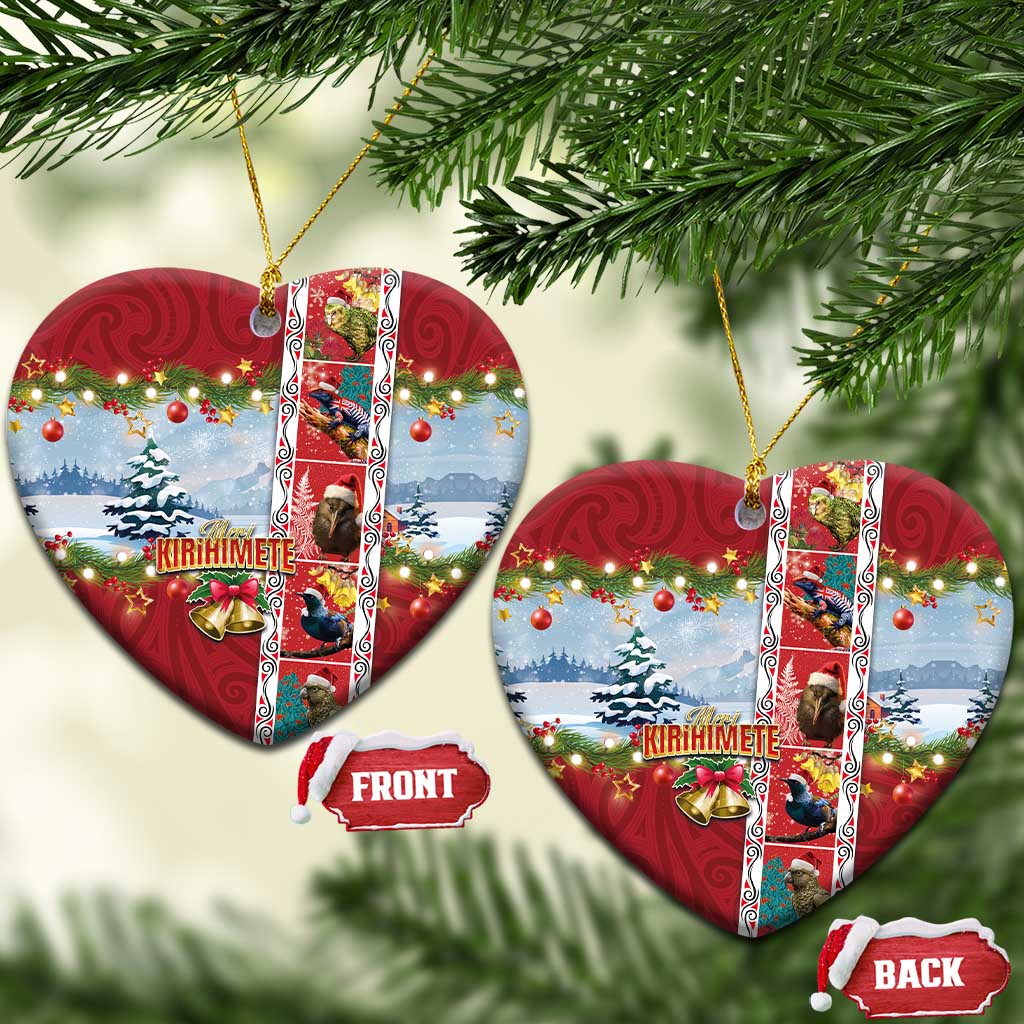 New Zealand Merry Christmas Ceramic Ornament Maori Animals, Koru Tattoo - Red Xmas Style LT03 Heart Red - Polynesian Pride