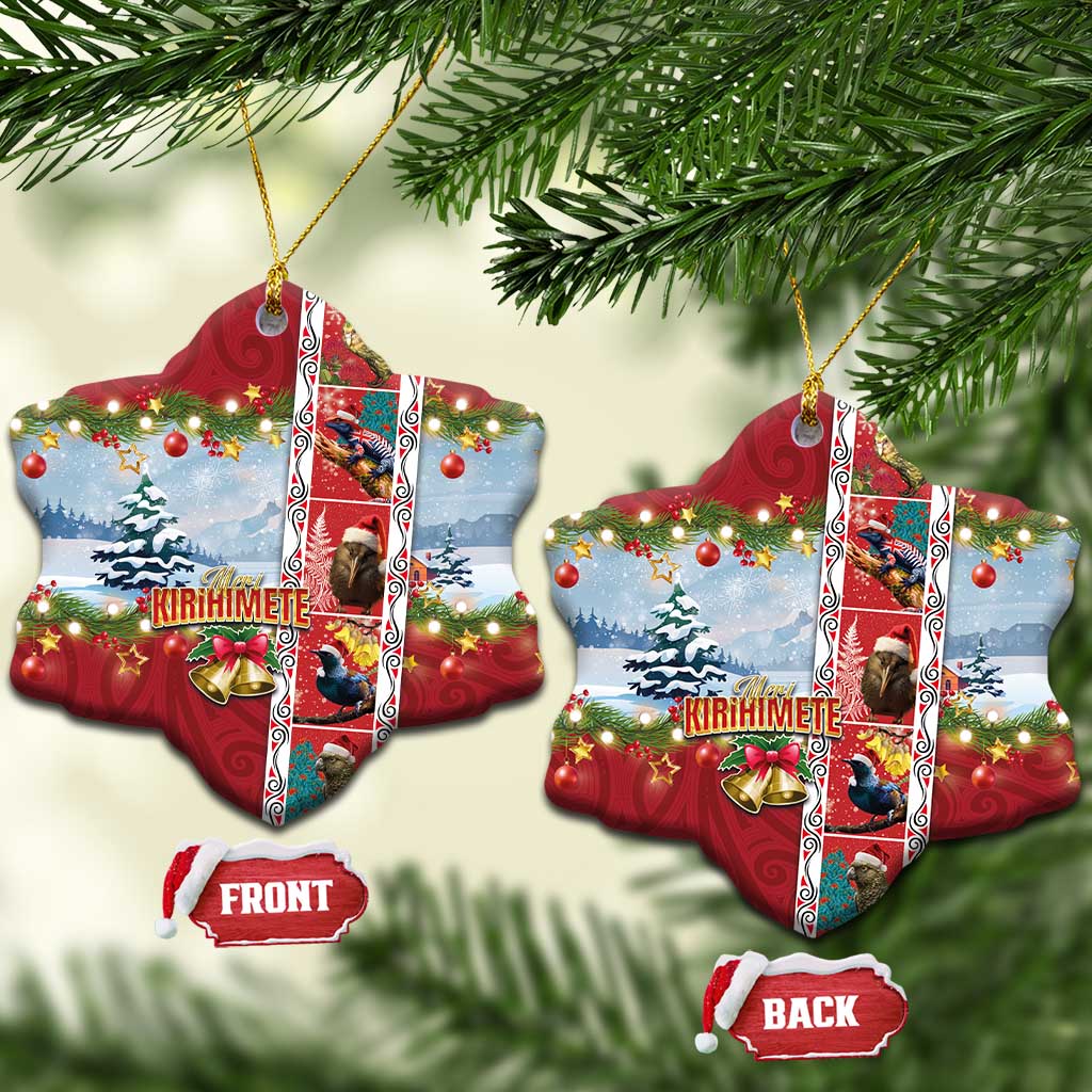 New Zealand Merry Christmas Ceramic Ornament Maori Animals, Koru Tattoo - Red Xmas Style LT03 Snow Flake Red - Polynesian Pride