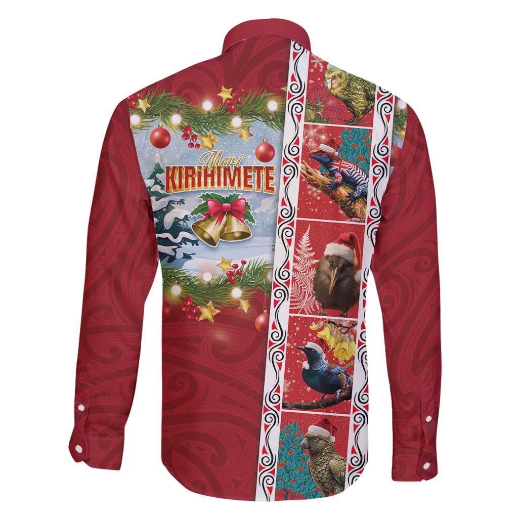 New Zealand Merry Christmas Family Matching Long Sleeve Bodycon Dress and Hawaiian Shirt Maori Animals, Koru Tattoo - Red Xmas Style LT03 - Polynesian Pride