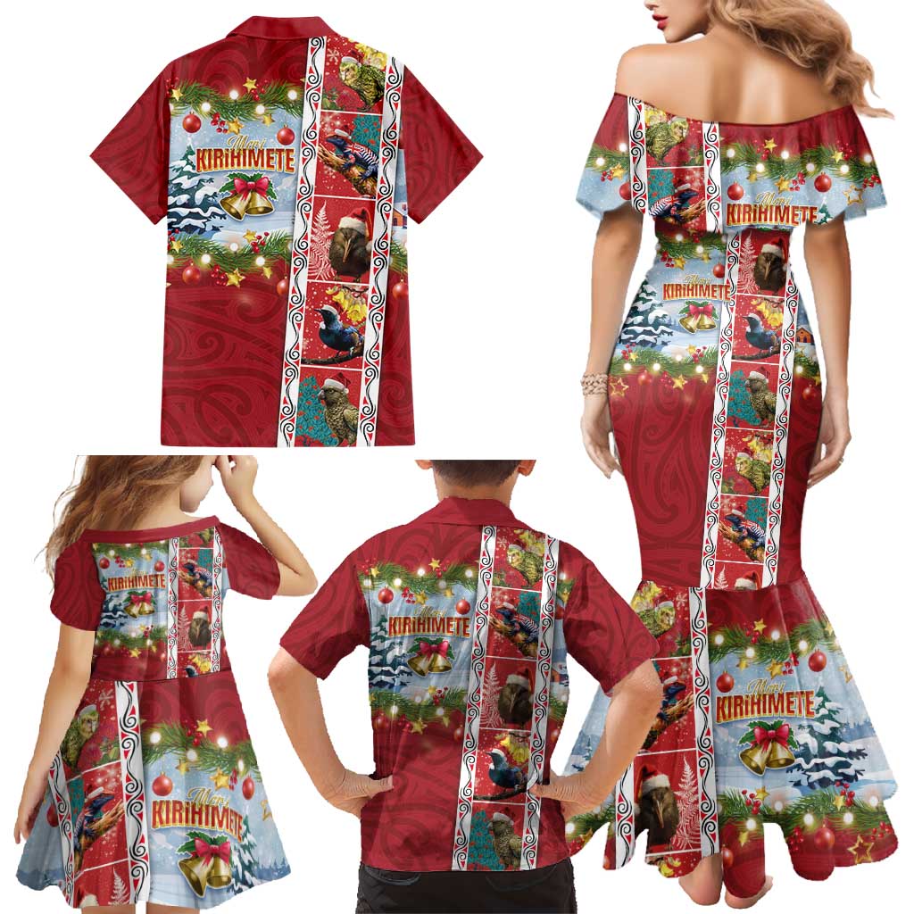 New Zealand Merry Christmas Family Matching Mermaid Dress and Hawaiian Shirt Maori Animals, Koru Tattoo - Red Xmas Style LT03 - Polynesian Pride