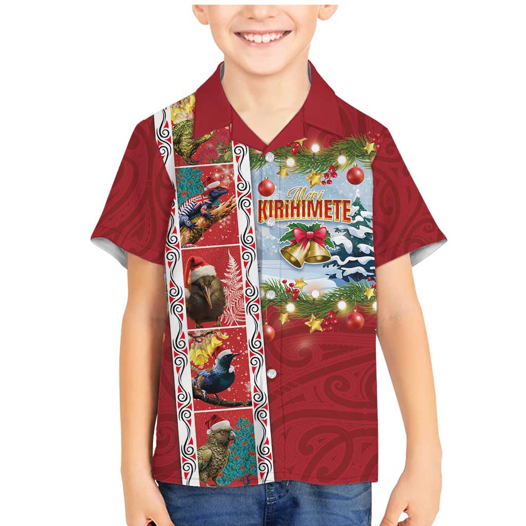 New Zealand Merry Christmas Family Matching Mermaid Dress and Hawaiian Shirt Maori Animals, Koru Tattoo - Red Xmas Style LT03 Son's Shirt Red - Polynesian Pride