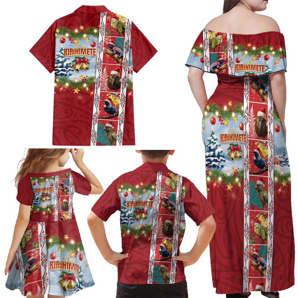 New Zealand Merry Christmas Family Matching Off Shoulder Maxi Dress and Hawaiian Shirt Maori Animals, Koru Tattoo - Red Xmas Style LT03 - Polynesian Pride