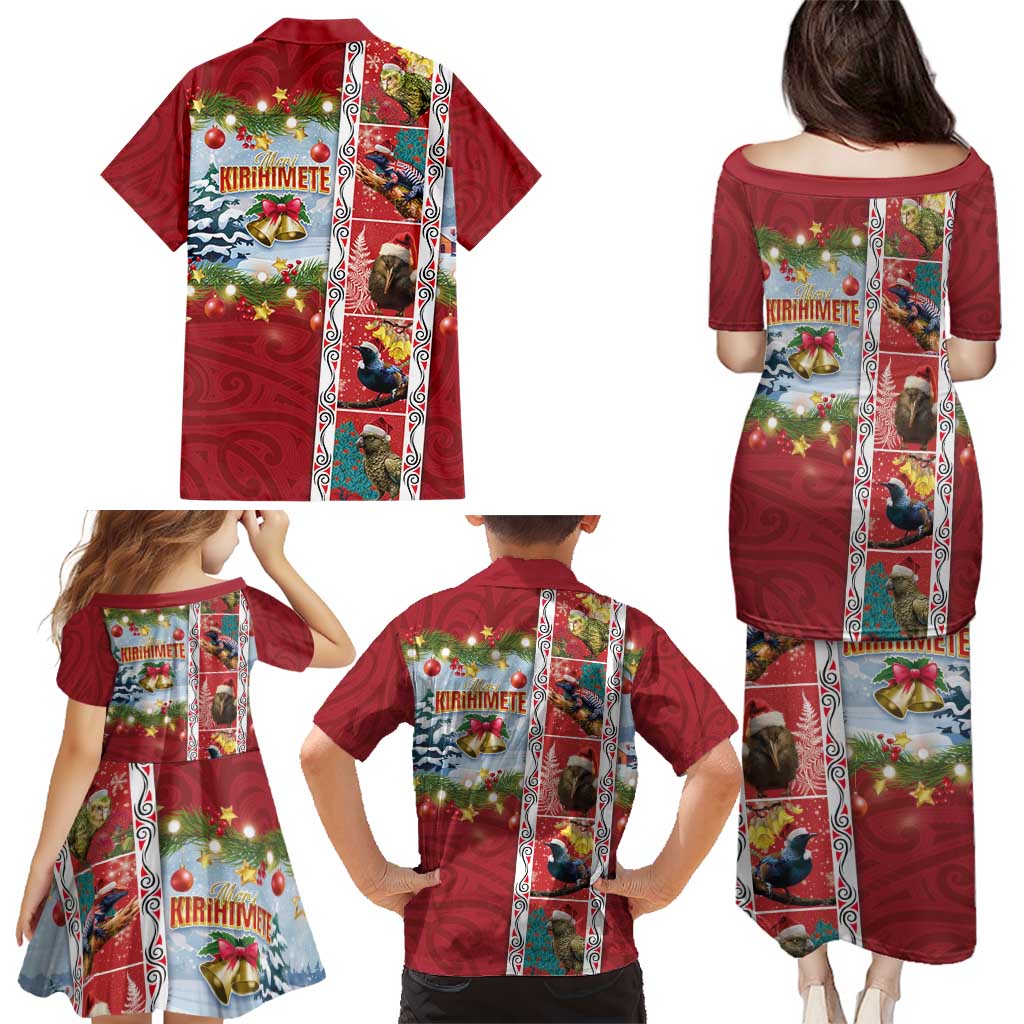 New Zealand Merry Christmas Family Matching Puletasi and Hawaiian Shirt Maori Animals, Koru Tattoo - Red Xmas Style LT03 - Polynesian Pride