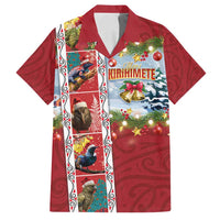 New Zealand Merry Christmas Family Matching Puletasi and Hawaiian Shirt Maori Animals, Koru Tattoo - Red Xmas Style LT03 Dad's Shirt - Short Sleeve Red - Polynesian Pride