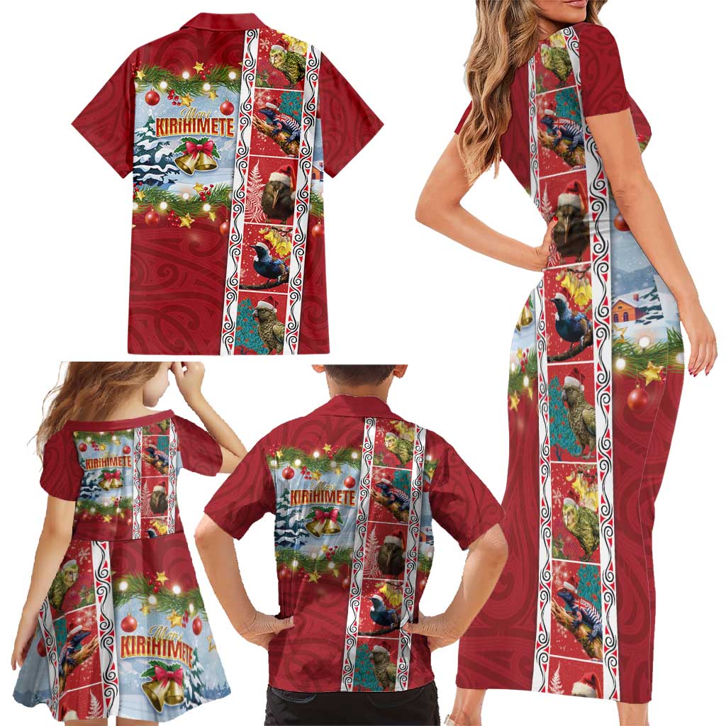 New Zealand Merry Christmas Family Matching Short Sleeve Bodycon Dress and Hawaiian Shirt Maori Animals, Koru Tattoo - Red Xmas Style LT03 - Polynesian Pride