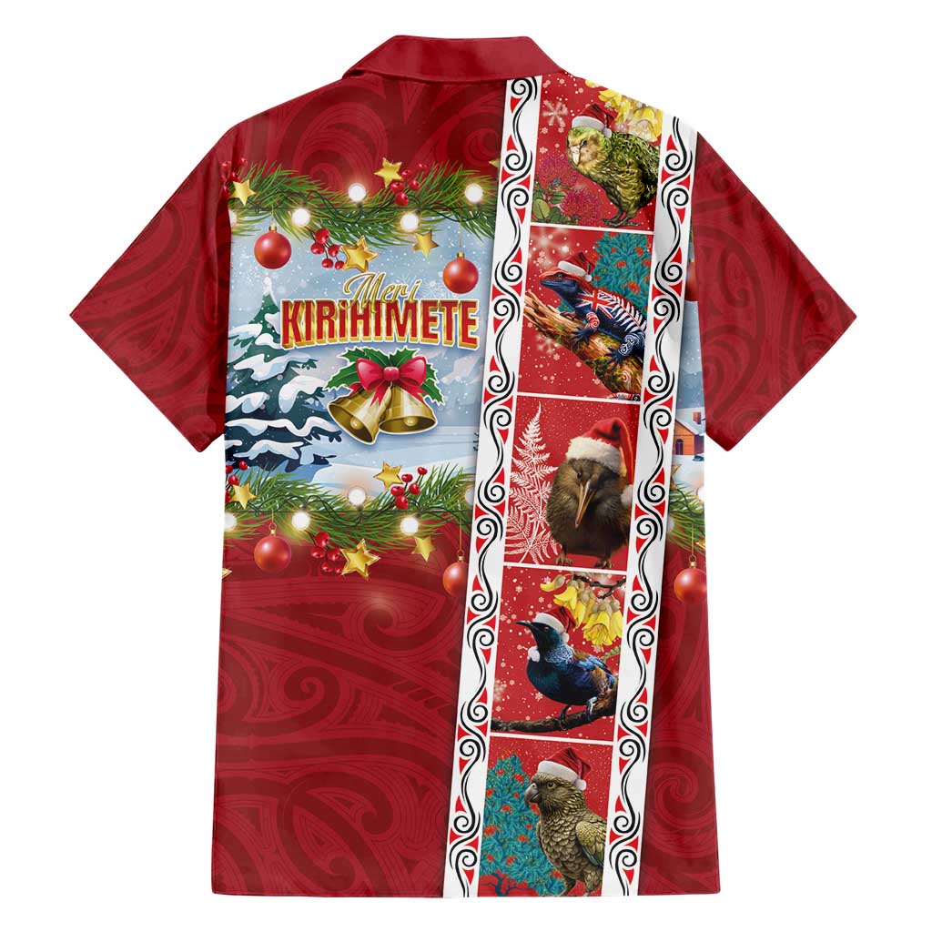 New Zealand Merry Christmas Family Matching Short Sleeve Bodycon Dress and Hawaiian Shirt Maori Animals, Koru Tattoo - Red Xmas Style LT03 - Polynesian Pride