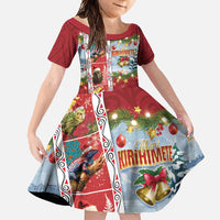 New Zealand Merry Christmas Family Matching Summer Maxi Dress and Hawaiian Shirt Maori Animals, Koru Tattoo - Red Xmas Style LT03 Daughter's Dress Red - Polynesian Pride