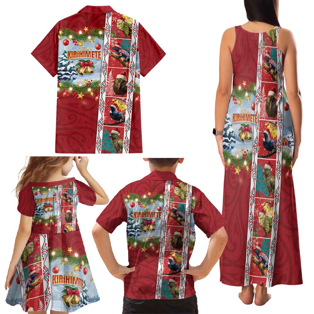 New Zealand Merry Christmas Family Matching Tank Maxi Dress and Hawaiian Shirt Maori Animals, Koru Tattoo - Red Xmas Style LT03 - Polynesian Pride