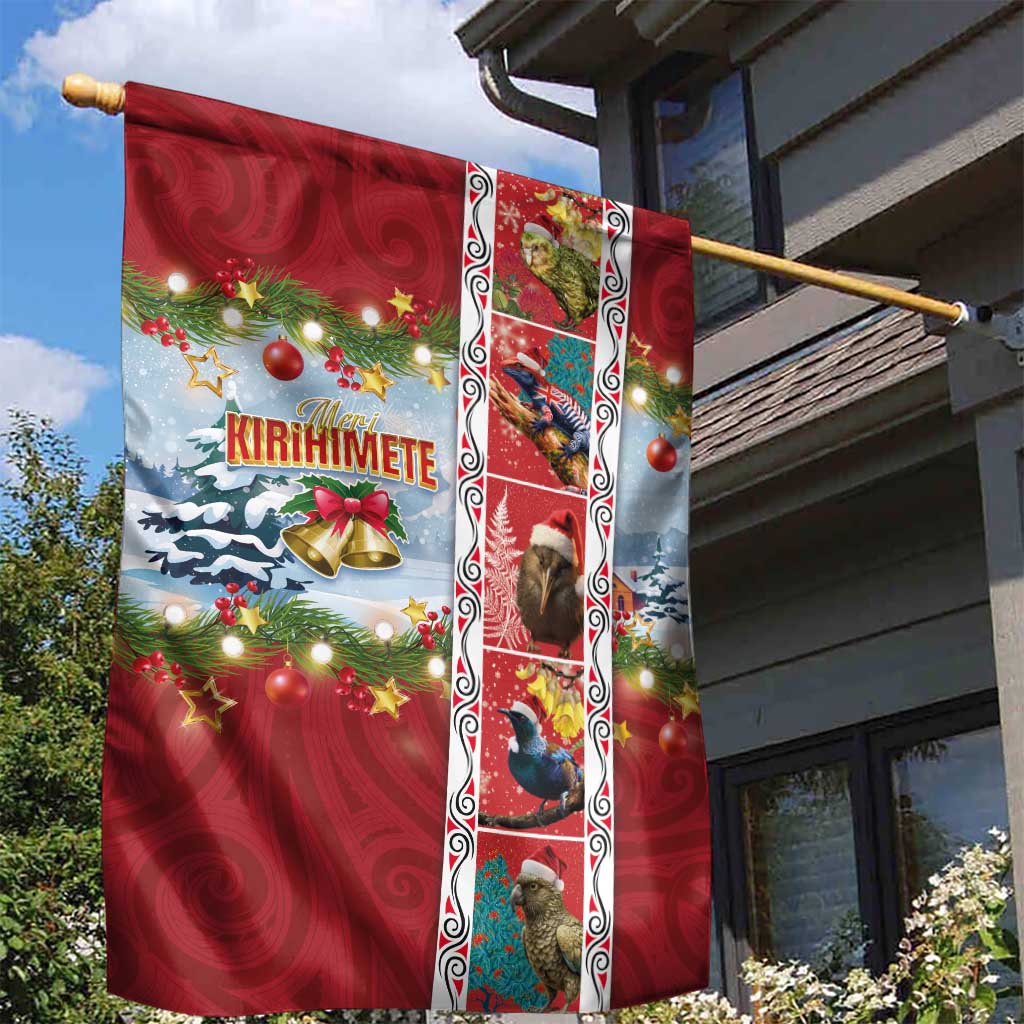 New Zealand Merry Christmas Garden Flag Maori Animals, Koru Tattoo - Red Xmas Style LT03 - Polynesian Pride