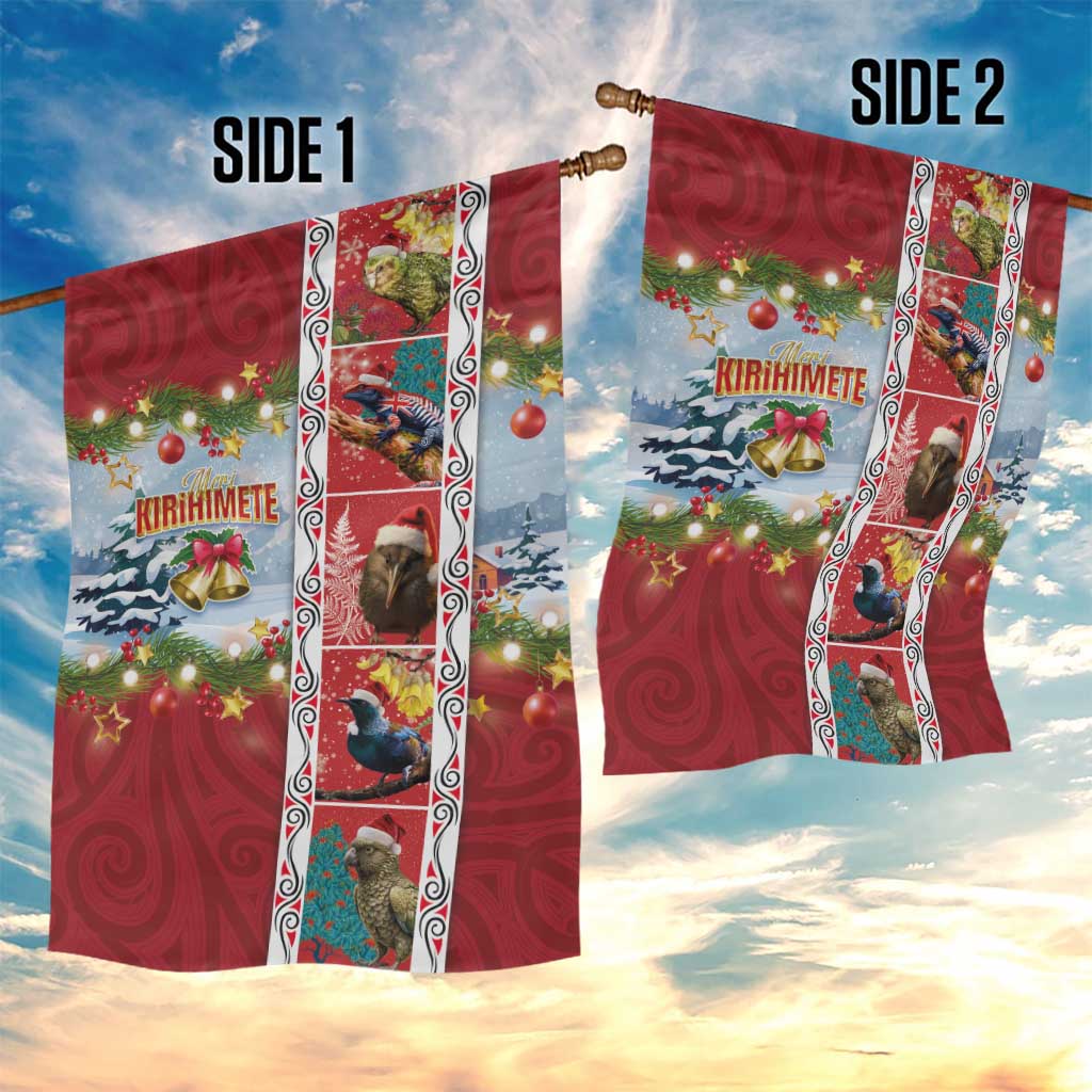 New Zealand Merry Christmas Garden Flag Maori Animals, Koru Tattoo - Red Xmas Style LT03 - Polynesian Pride