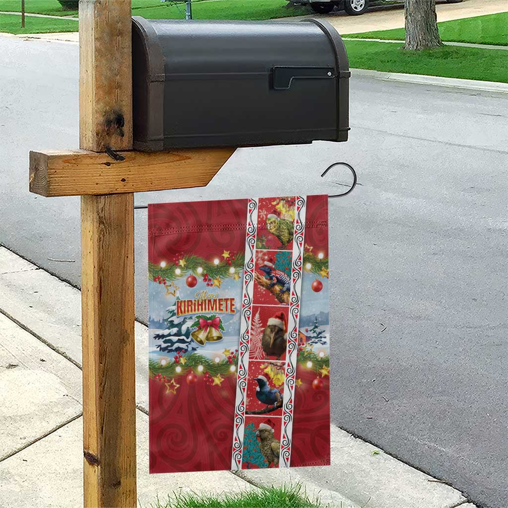 New Zealand Merry Christmas Garden Flag Maori Animals, Koru Tattoo - Red Xmas Style LT03 - Polynesian Pride