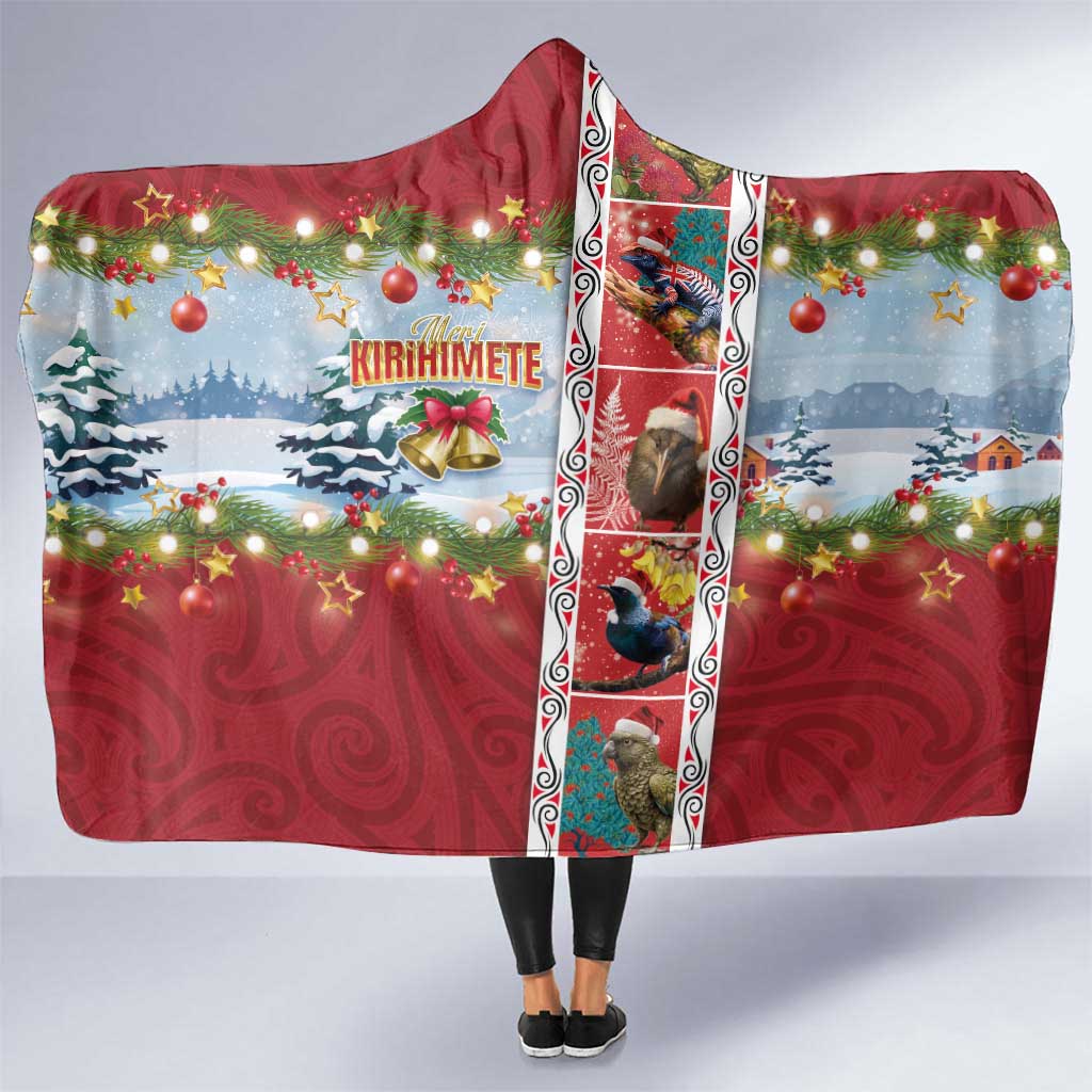 New Zealand Merry Christmas Hooded Blanket Maori Animals, Koru Tattoo - Red Xmas Style LT03 One Size Red - Polynesian Pride