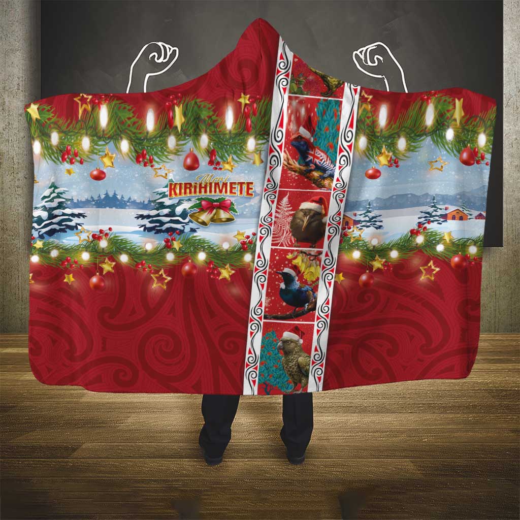 New Zealand Merry Christmas Hooded Blanket Maori Animals, Koru Tattoo - Red Xmas Style LT03 - Polynesian Pride