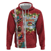 New Zealand Merry Christmas Hoodie Maori Animals, Koru Tattoo - Red Xmas Style LT03 Zip Hoodie Red - Polynesian Pride