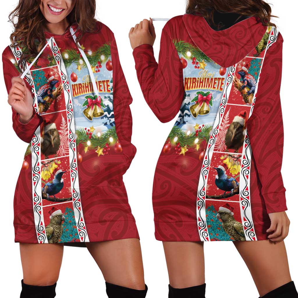 New Zealand Merry Christmas Hoodie Dress Maori Animals, Koru Tattoo - Red Xmas Style LT03 - Polynesian Pride