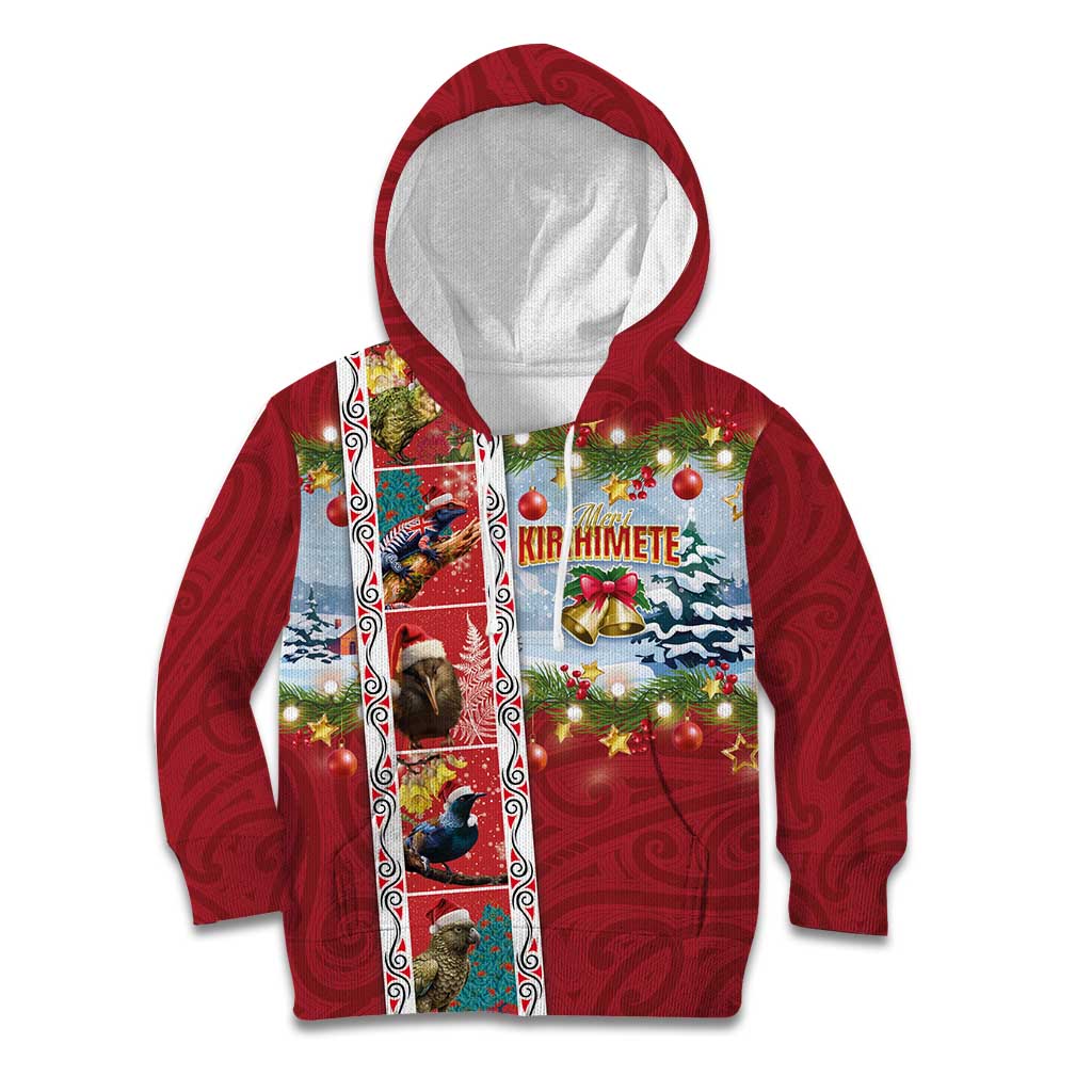 New Zealand Merry Christmas Kid Hoodie Maori Animals, Koru Tattoo - Red Xmas Style LT03 Hoodie Red - Polynesian Pride