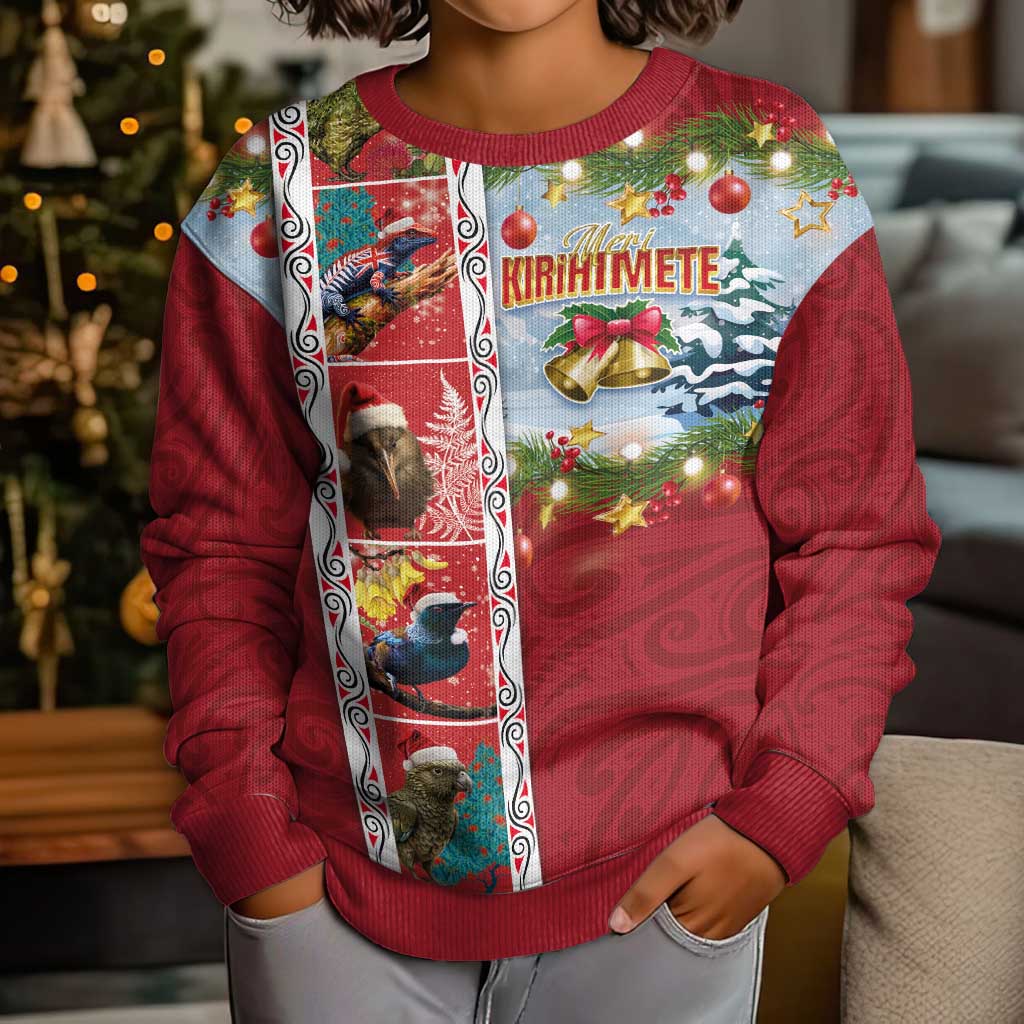 New Zealand Merry Christmas Kid Ugly Christmas Sweater Maori Animals, Koru Tattoo - Red Xmas Style LT03 - Polynesian Pride
