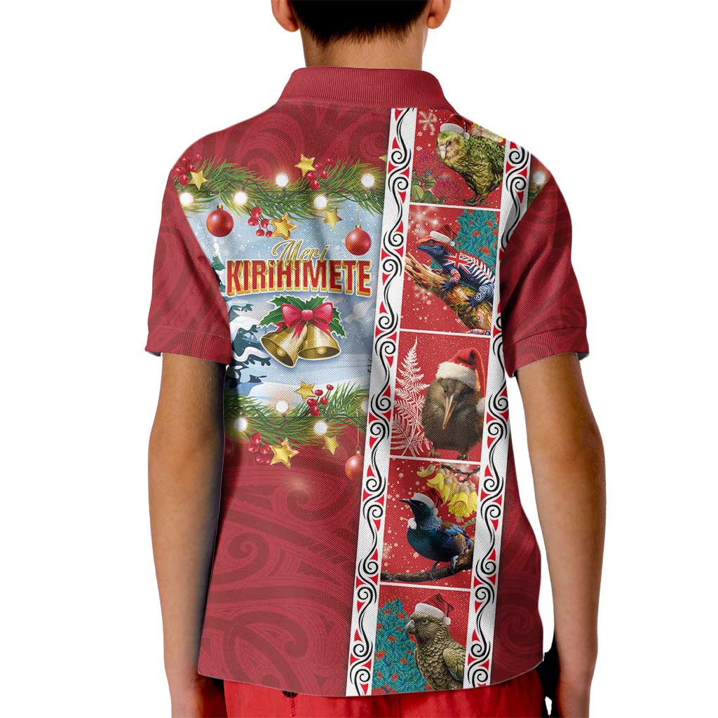 New Zealand Merry Christmas Kid Polo Shirt Maori Animals, Koru Tattoo - Red Xmas Style LT03 - Polynesian Pride