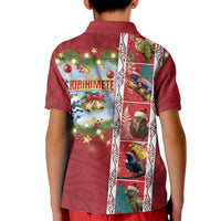 New Zealand Merry Christmas Kid Polo Shirt Maori Animals, Koru Tattoo - Red Xmas Style LT03 - Polynesian Pride