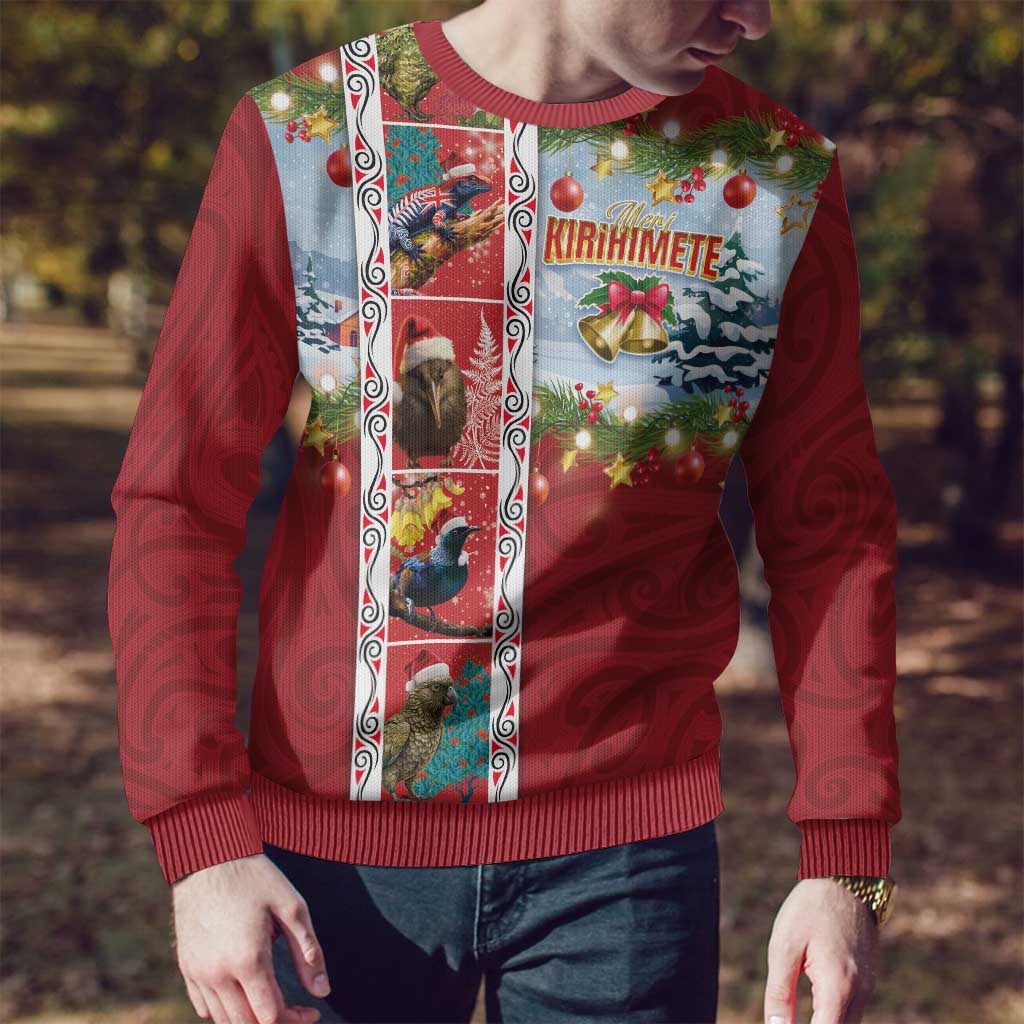 New Zealand Merry Christmas Ugly Christmas Sweater Maori Animals, Koru Tattoo - Red Xmas Style LT03 - Polynesian Pride