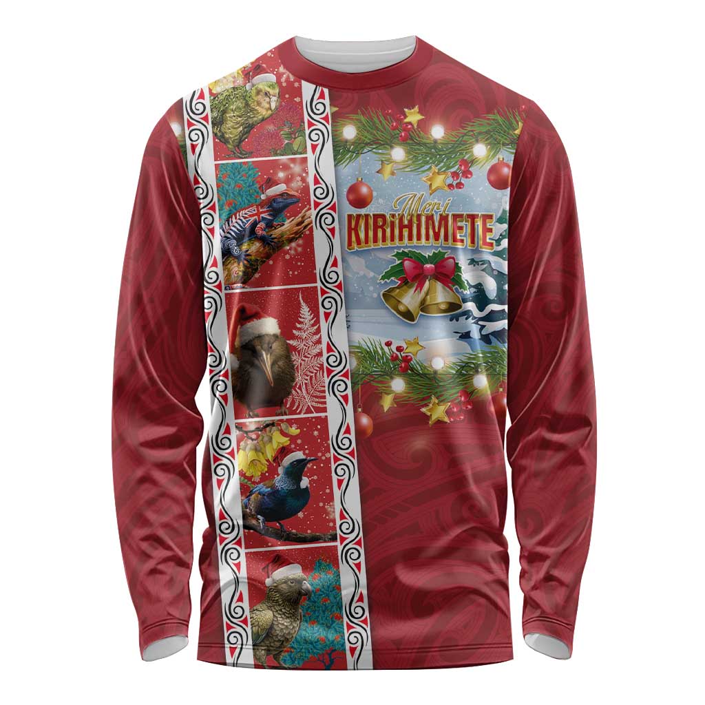 New Zealand Merry Christmas Long Sleeve Shirt Maori Animals, Koru Tattoo - Red Xmas Style LT03 Unisex Red - Polynesian Pride