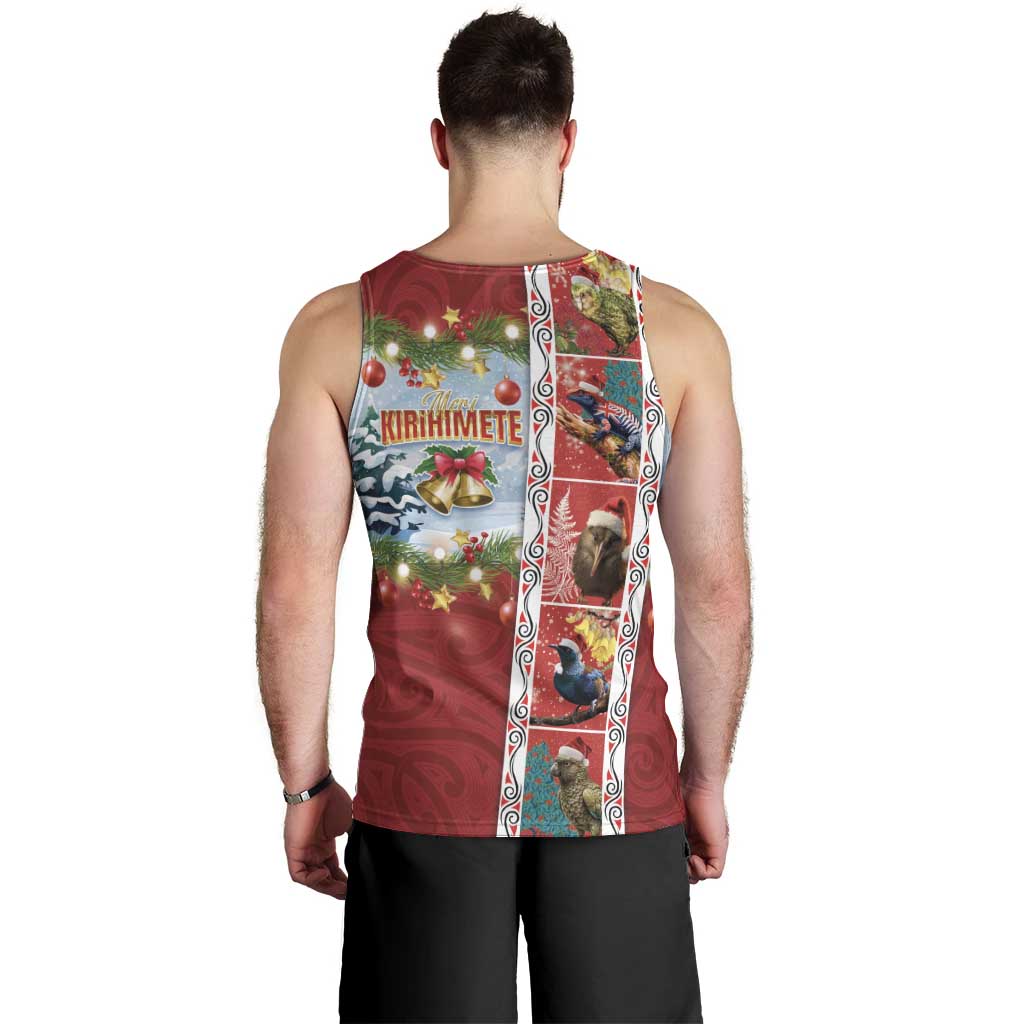New Zealand Merry Christmas Men Tank Top Maori Animals, Koru Tattoo - Red Xmas Style LT03 - Polynesian Pride