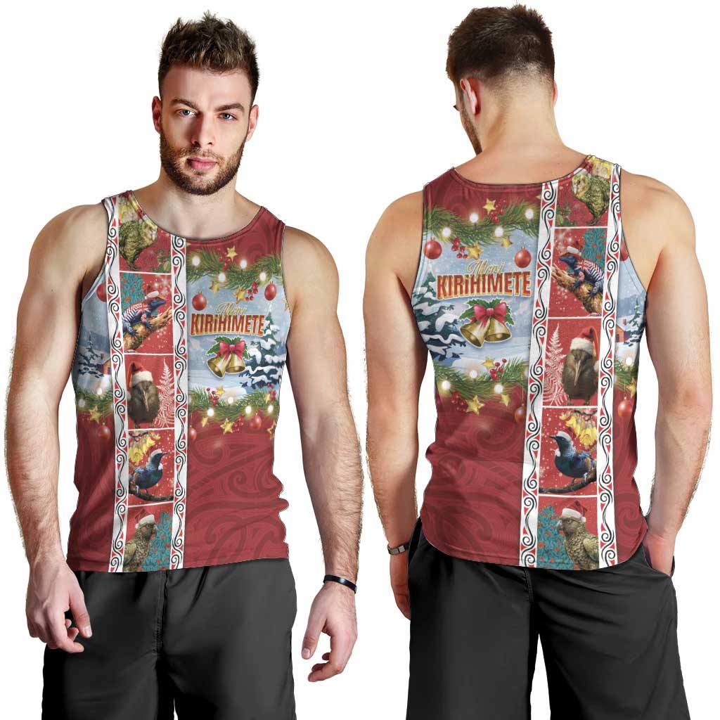 New Zealand Merry Christmas Men Tank Top Maori Animals, Koru Tattoo - Red Xmas Style LT03 - Polynesian Pride