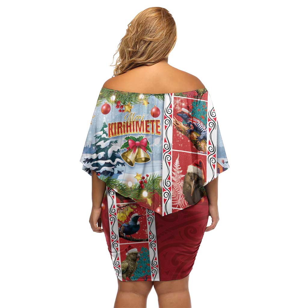 New Zealand Merry Christmas Off Shoulder Short Dress Maori Animals, Koru Tattoo - Red Xmas Style LT03 - Polynesian Pride