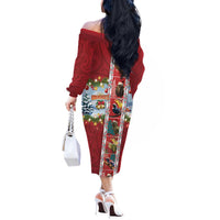 New Zealand Merry Christmas Off The Shoulder Long Sleeve Dress Maori Animals, Koru Tattoo - Red Xmas Style LT03 - Polynesian Pride
