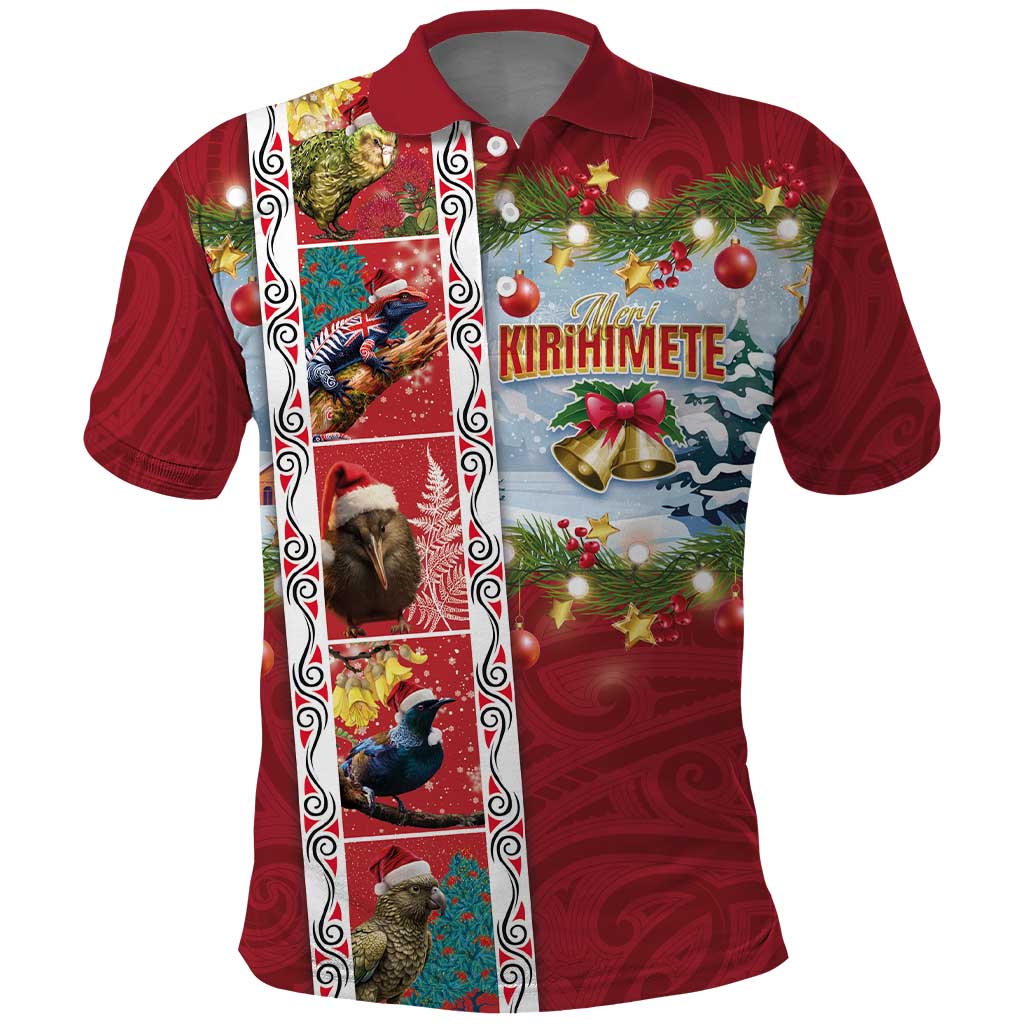 New Zealand Merry Christmas Polo Shirt Maori Animals, Koru Tattoo - Red Xmas Style LT03 Red - Polynesian Pride