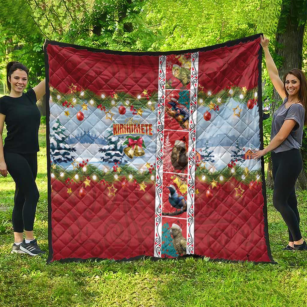 New Zealand Merry Christmas Quilt Maori Animals, Koru Tattoo - Red Xmas Style LT03 - Polynesian Pride