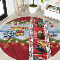 New Zealand Merry Christmas Round Carpet Maori Animals, Koru Tattoo - Red Xmas Style LT03 Red - Polynesian Pride