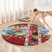New Zealand Merry Christmas Round Carpet Maori Animals, Koru Tattoo - Red Xmas Style LT03 - Polynesian Pride