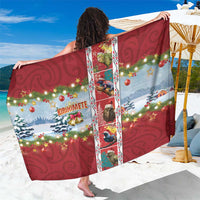 New Zealand Merry Christmas Sarong Maori Animals, Koru Tattoo - Red Xmas Style LT03 One Size 44 x 66 inches Red - Polynesian Pride