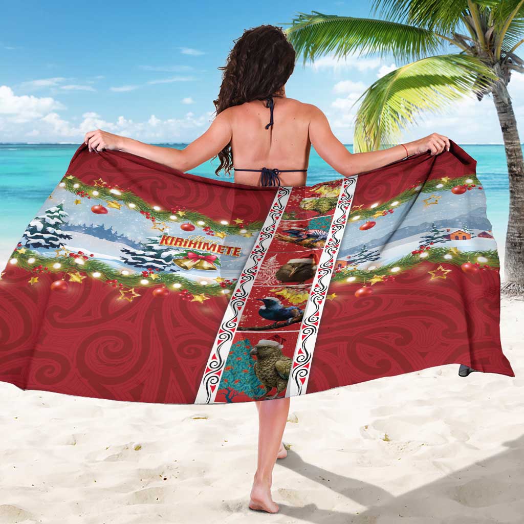 New Zealand Merry Christmas Sarong Maori Animals, Koru Tattoo - Red Xmas Style LT03 - Polynesian Pride