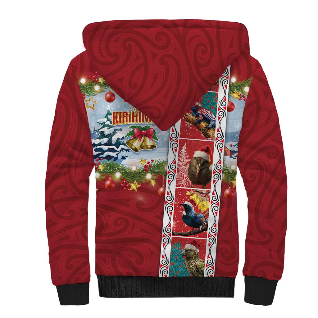 New Zealand Merry Christmas Sherpa Hoodie Maori Animals, Koru Tattoo - Red Xmas Style LT03 - Polynesian Pride