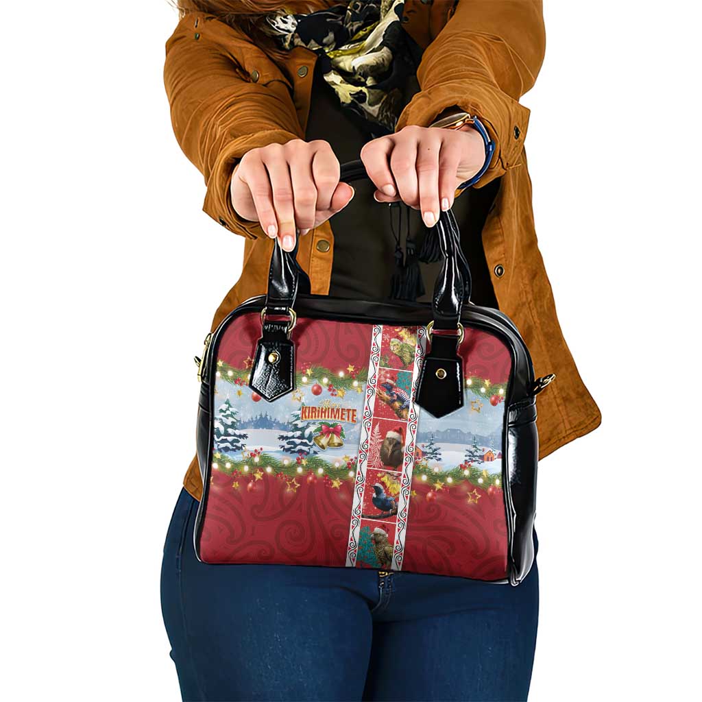 New Zealand Merry Christmas Shoulder Handbag Maori Animals, Koru Tattoo - Red Xmas Style LT03 One Size Red - Polynesian Pride