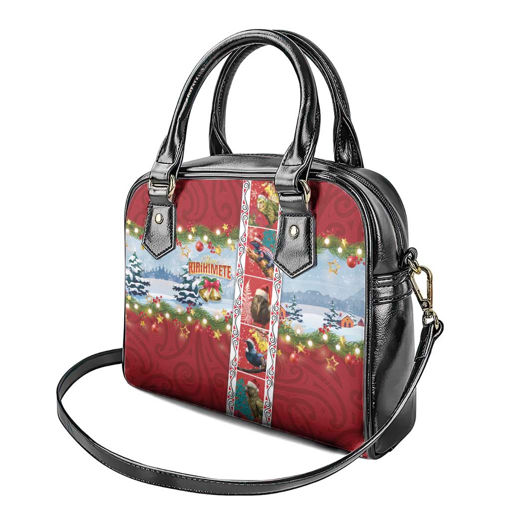 New Zealand Merry Christmas Shoulder Handbag Maori Animals, Koru Tattoo - Red Xmas Style LT03 - Polynesian Pride