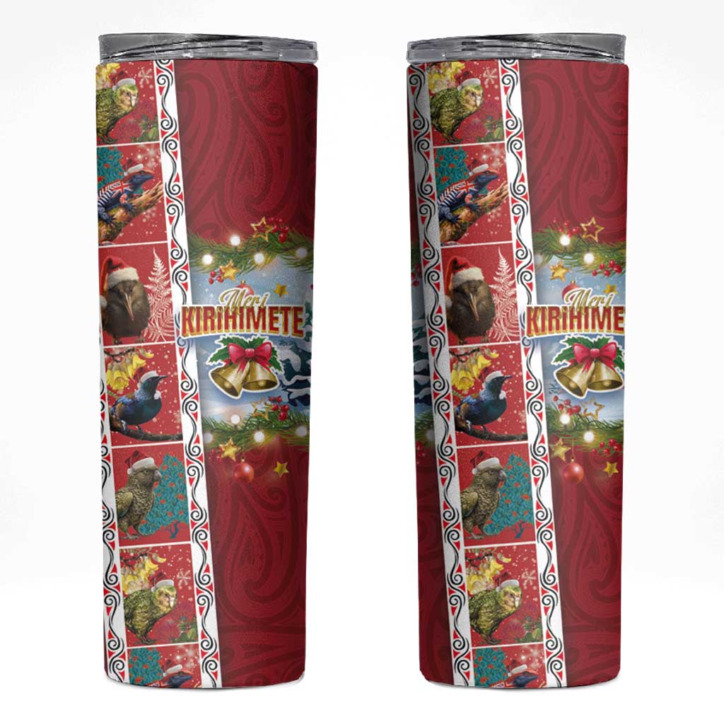 New Zealand Merry Christmas Skinny Tumbler Maori Animals Xmas Style and Koru Tattoo Red Color LT03 Red - Polynesian Pride