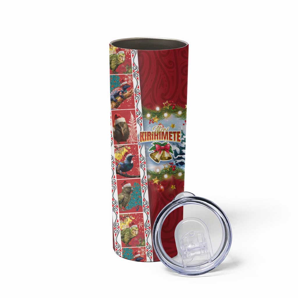 New Zealand Merry Christmas Skinny Tumbler Maori Animals Xmas Style and Koru Tattoo Red Color LT03 - Polynesian Pride